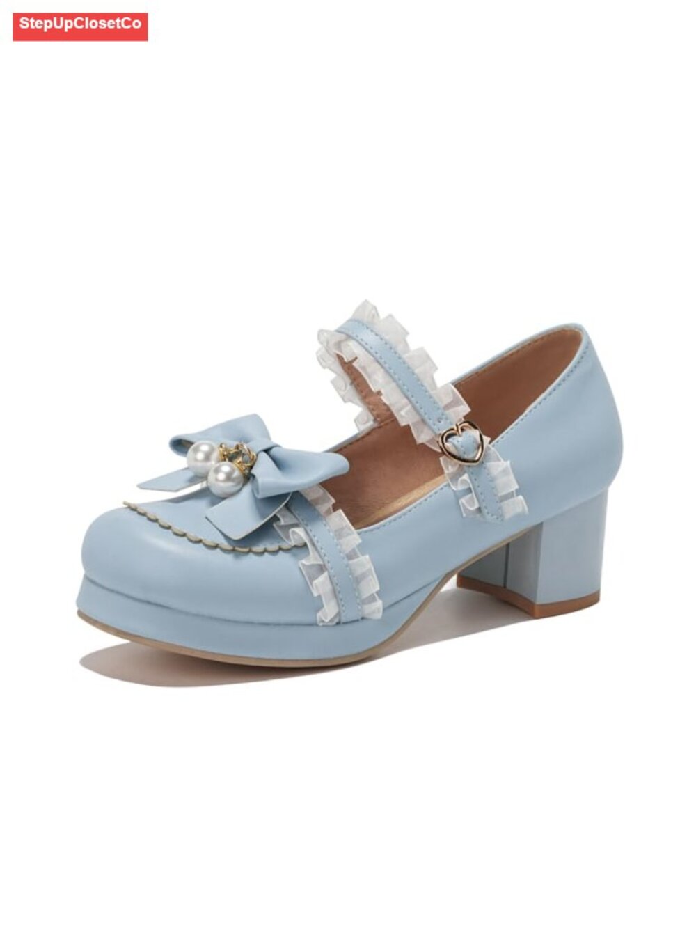 Kawaii Lolita Mary Jane Pumps with Bow, Chunky Block Heels